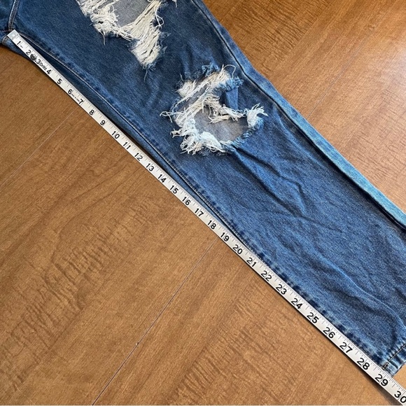 Shein Women’s Blue Denim Distressed Destroyed Ripped High Waist Jeans Large - Picture 10 of 10